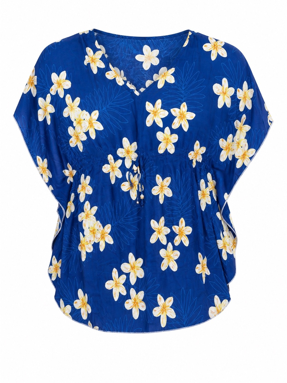 Favant Hawaii Blue Plumeria Floral Rayon Cover Up Caftan One Size